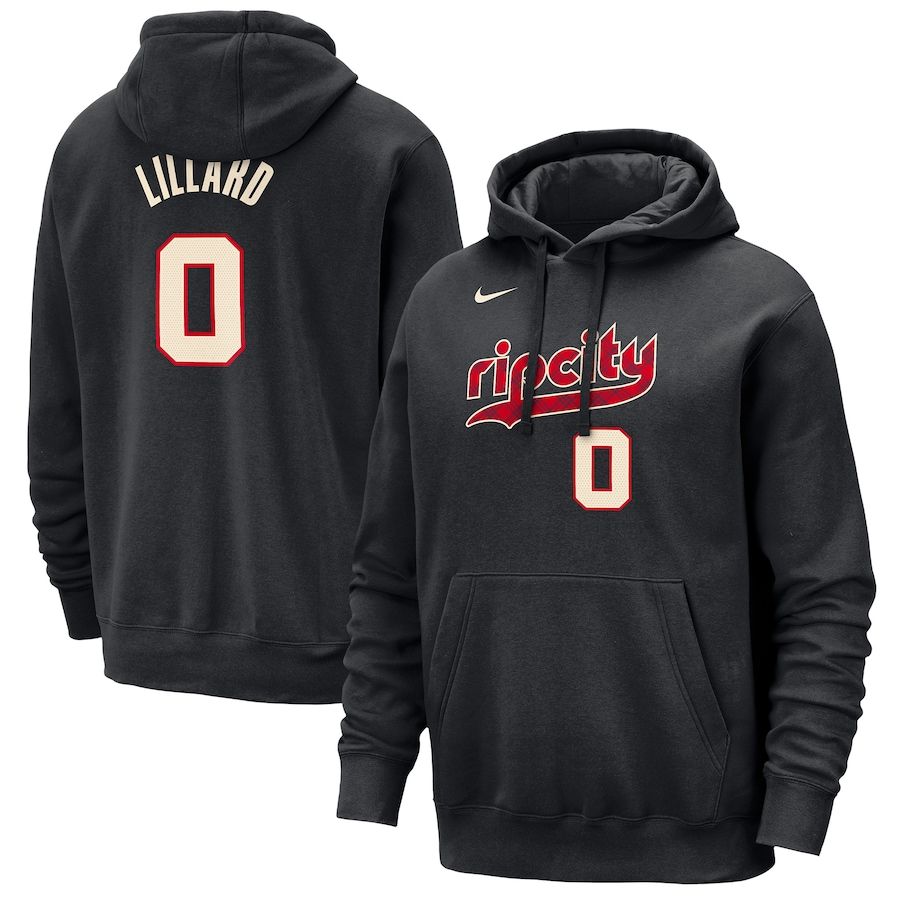 Men Portland Trail Blazers #0 Lillard Black Nike Season city version Sweatshirts 23-24 NBA Jersey